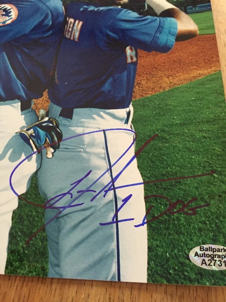 FOTO 8x10 autógrafo firmado doble de Bernard Gilkey & Lance Johnson de los Mets de Nueva York Foto 3 de 4