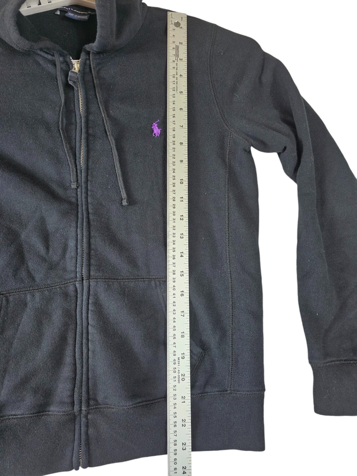 Felpa donna Ralph Lauren con cappuccio e zip intera nero viola pony taglia L