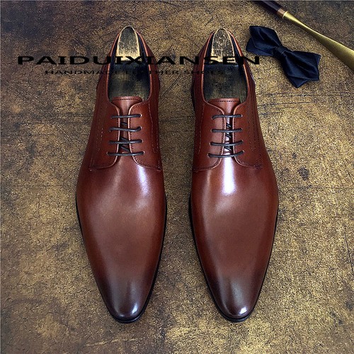 Men's Pointed British Retro Casual Formal Shoes Barber Business Korean Oxfords Leather Shoe
