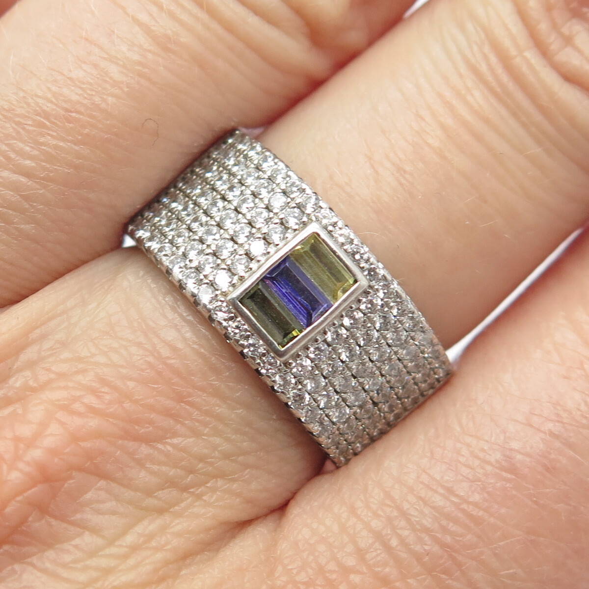 925 Sterling Silver Multi-Color C Z Wide Band Ring Size 7.25 | eBay UK