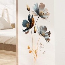 Wall Art Decals Big Flowers Butterfly Wall Stickers Floral Peel and Stick Grey
