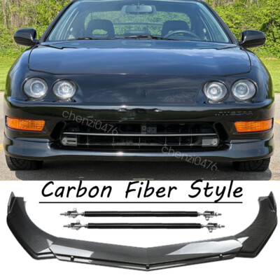 For Acura Integra 2006 Carbon Fiber Style Front Bumper Lip Splitter + Strut Rod