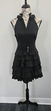 BCBG Maxazria Sz 4 Little Black Dress Avant Garde Ruffle Button Victorian