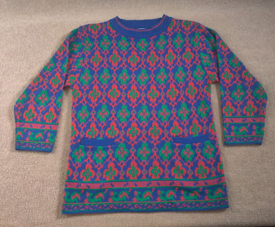 Vintage Rivy Festive Acrylic Pullover Grandma Sweater S Geometric Double Pocket