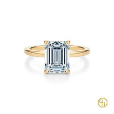 18k Gold Plated 4 Prong Basket Set Classic Solitaire Emerald Cut Moissanite Ring