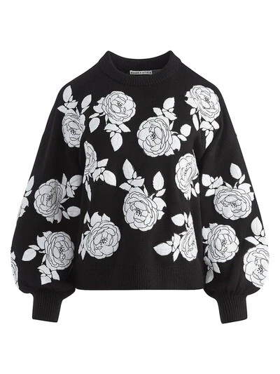 NWOT Alice + Olivia Carwen Rose Embroidery Blouson Sleeve Pullover Sweater  S | eBay