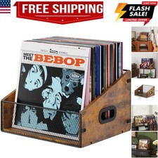 Vinyl Record Storage Holder, Trapezoidal LP Vinyl Record Crate with Handle, W...