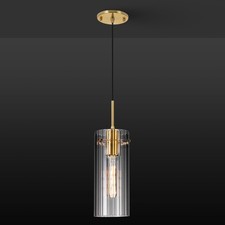 Gold Clear Fluted Glass Shade Modern Pendant Light Fixture 1pc