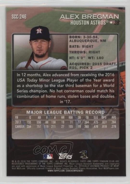 2018 Topps Stadium Club Chrome Alex Bregman #SCC-246 - Image 2 of 2
