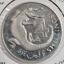 1966 The Gambia 4 Shillings Proof Coin KM#6 Crocodile Elizabeth II Low Mintage