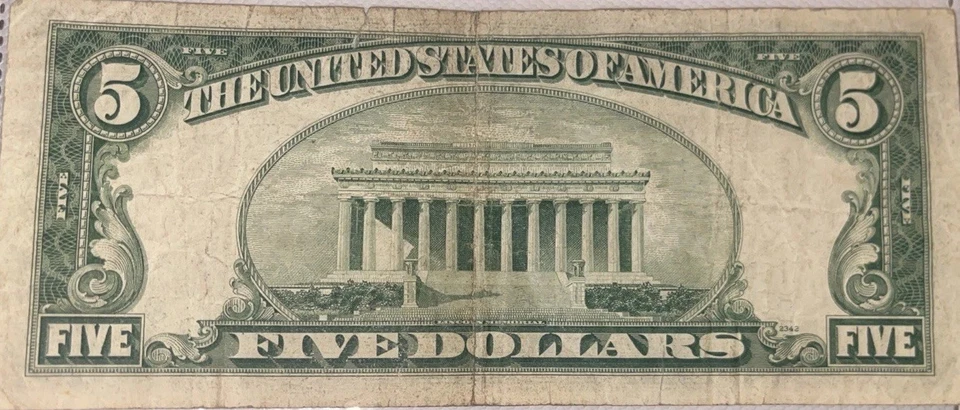 Nota circulada 1950 D moeda dos EUA US$ 5 nota de cinco dólares - Imagem 2 de 2