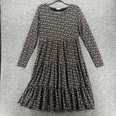 Vila Clothes Dress Large Black Floral Mesh Long Sleeve Boho Cottagecore Peasant