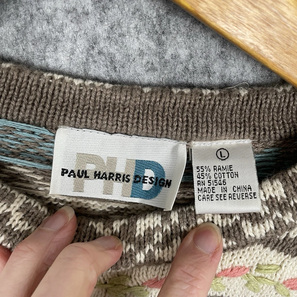 VTG Paul Harris Womens Fair Isle Embroidered Long Sweater Size L Cabincore 90s - Image 3 of 4