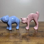 VTG  McCoy Morton Pink Stretch Cat Arched Blue Cat Planter READ DESCRIPTION Flaw