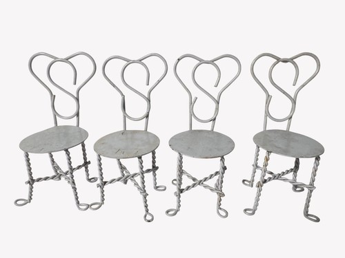 Dollhouse Miniature Set of 4 Ice Cream Parlor Cafe Bistro Chairs White Metal