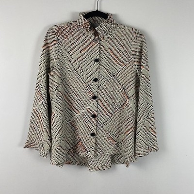 Habitat Mock Neck Button Up Shirt Size XS Hi Low Crinkle Beige Multi