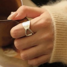 Solid 925 Sterling Silver Thumb Adjustable Geometric Minimalist Band Ring
