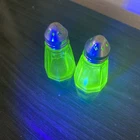 Hazel Atlas Uranium Green Depression Glass Salt & Pepper Shaker Octagon MCM