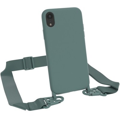 Für Apple iPhone XR Handyhülle zum Umhängen breites Band Kette Tasche Etui Grün
