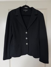 St John Wool Blend Black Blazer Jacket Silver Buttons Size 14 Waist Snatching