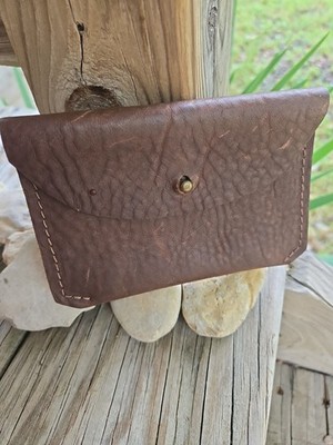 Real Leather Brown Pouch Minimalist Raw On The Inside Coin Purse Card Wallet 