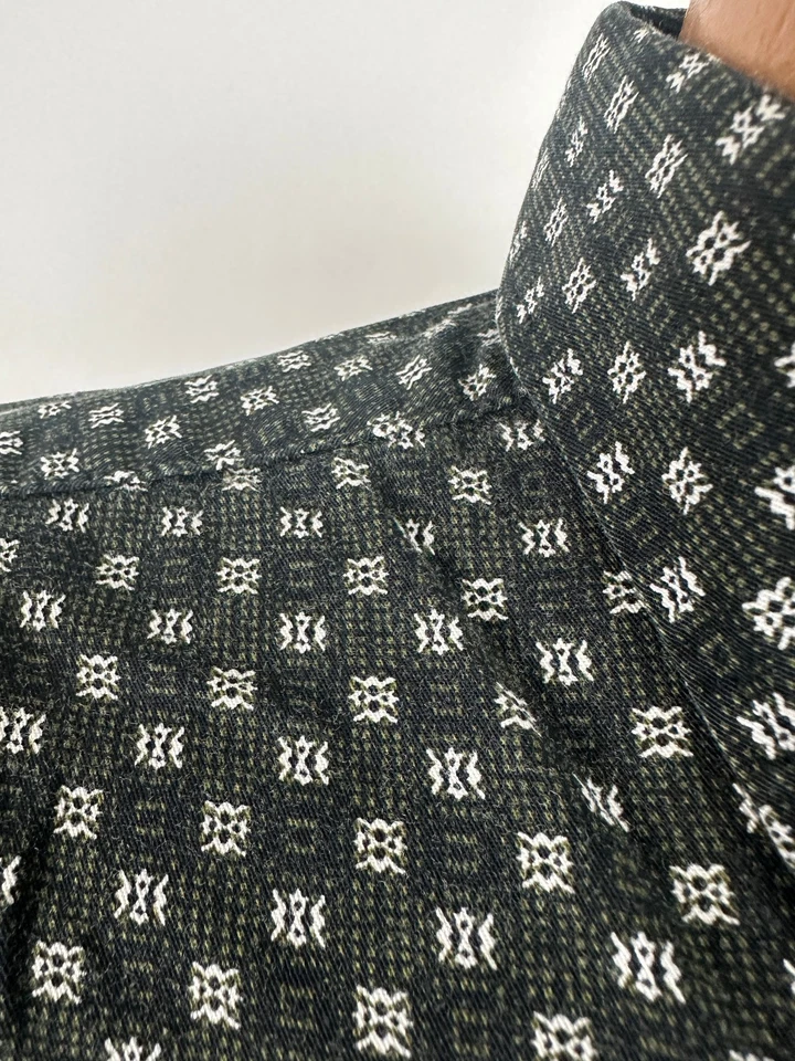 Vintage 90s Geometric Shirt Men L TALL Button Down Check Peached Natural Issue - Image 4 of 4