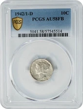 1942/1-D Mercury Dime 10c AU58 FB Secure PCGS 950189-2