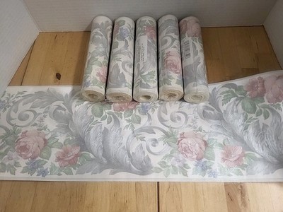 5 Rolls WALLPAPER  !! BORDER !! Siver White NEW FINE DECOR SEALED 5 Yards By 7'