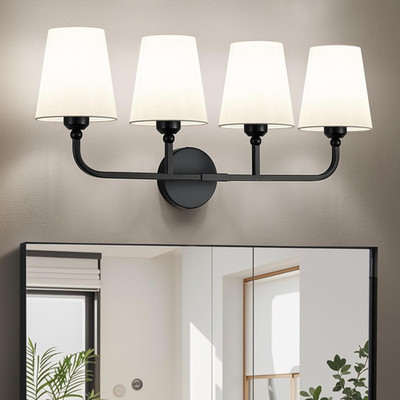 Bathroom Vanity Light, Matte Black Bathroom Light Fixtures, 4-Light Lighting Fix