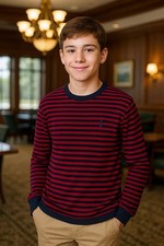 Polo Ralph Lauren Striped Waffle Cotton Long-Sleeve Tee Red Navy Boys L 14-16