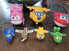 Lot of 7 Super Wings 3 Large 4 Small Transforming Planes Airplane Toys Pre-owned