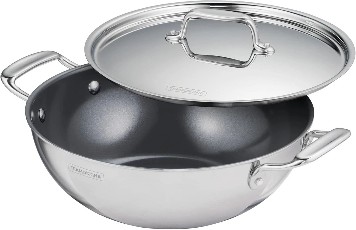 TRAMONTINA TRI PLY CLAD STAINLESS STEEL 4 QUART POT KADHAI PAN CURRY STEW LN