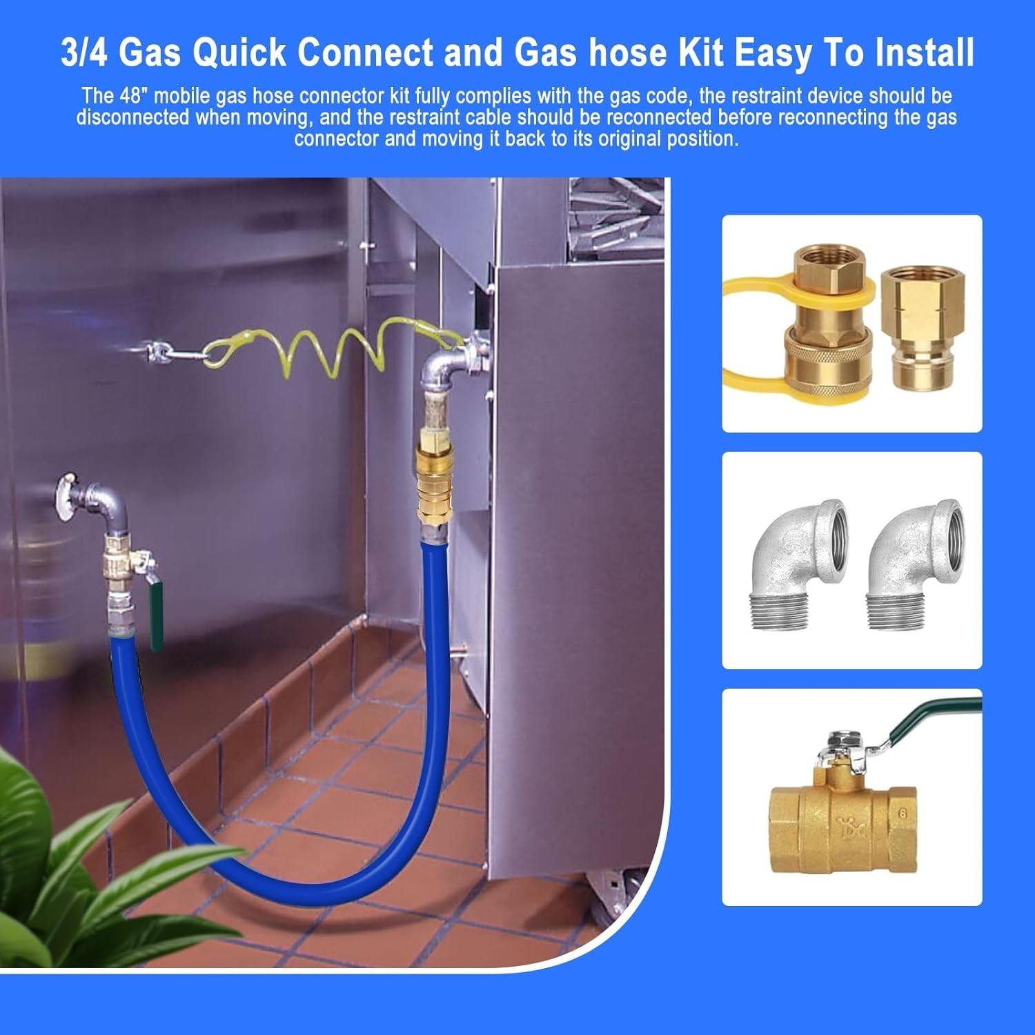 1675KIT48 Safety System Kit, 48" Mobile Gas Hose Connector Kit with 2 Elbows and