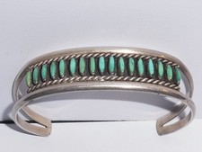 VINTAGE STERLING SILVER PETITE POINT TURQUOISE MYRA NASTACIO ZUNI CUFF BRACELET