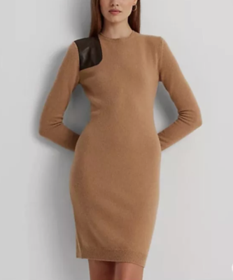 ralph lauren brown sweater dress Ralph Lauren Women's Wool-Blend Jersey Turtleneck Midi Dress