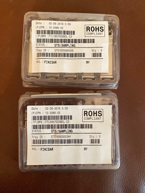 LOT OF 5,Cisco FET-10G 10-2566-02 FTLX8570D3BCL-C2 10Gbps SFP Transceiver
