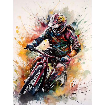 Mountainbiker Action Shot Paint Splat Portrait Leinwand Poster Druck Bild Kunst