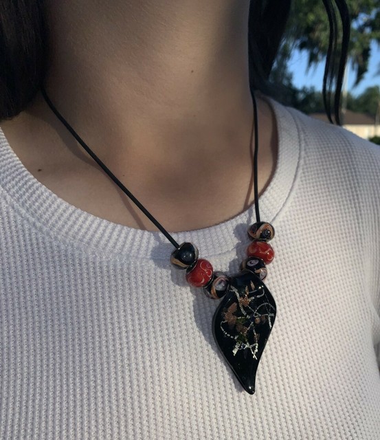 Murano Like Glass Necklace With Glass Beads Black EBay