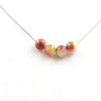 Halskette 4 Perlen Wassermelonen-Turmalin 8 Mm Edelstahlkette.