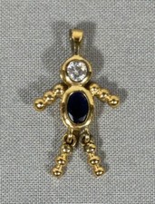 Boy Charm Pendant Sterling 925 Gold Plated September Birthstone Blue Dangle