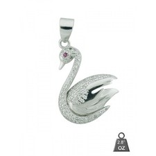 NEW SILVER TONE STERLING SILVER CRYSTAL PAVE GLITZ SWAN CHARM PENDANT,NECKLACE