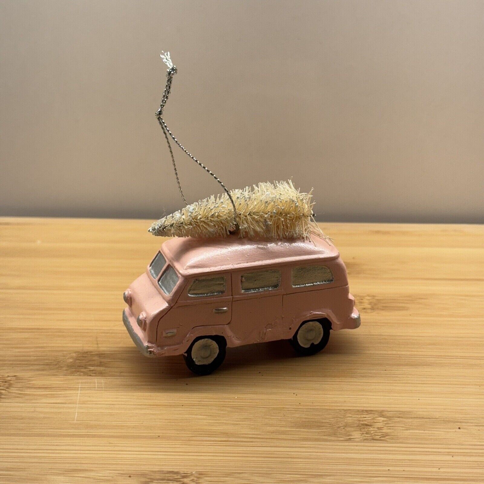 Pink Van Bus RV Bottle Brush Christmas Tree Ornament Shabby Chic Vintage Decor