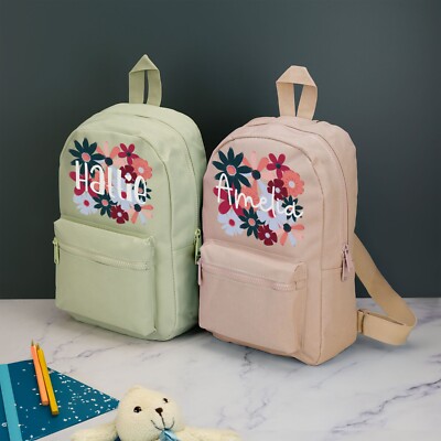 Personalised Floral Kids Backpack with Name Choice of Colours Flowers  School Bag UK