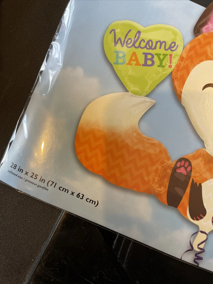 Fox Woodland Animals Boy Girl Welcome Baby Heart Shower 28” Party Mylar Balloon - Image 2 of 3