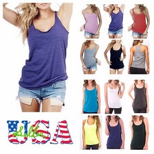 Women Racerback Tank Top T-Shirt Loose Sleeveless Top Summer Gym Beach Clothing