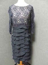 Eliza J 3/4 Sleeve Beaded Tiered Dress navy UK 14 RRP £140 Ln131 FF 20