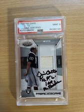 JIM OTTO SIGNED PANINI GAME WORN PATCH CARD NFL100 MRRAIDER 98/250PSA/DNA MINT 9