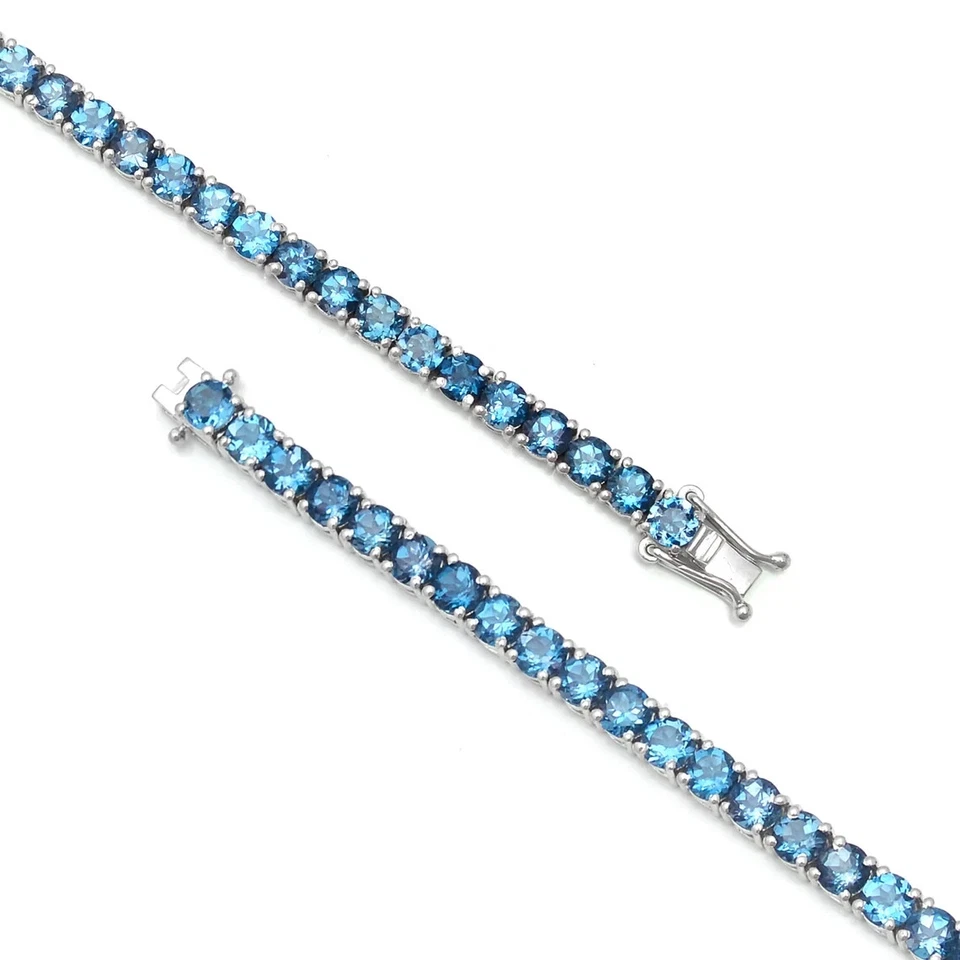 Pulsera de piedras preciosas de topacio azul Londres 925 pulsera de tenis regalo de San Valentín Foto 2 de 4