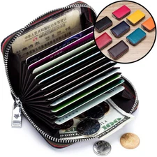Men Womens Wallet Zipper Leather RFID Card Holders Cowhide Coin Pocket Organizer