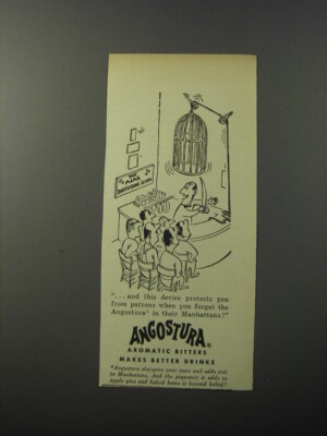 1953 Angostura Aromatic Bitters Ad - cartoon by Virgil Partch - and this device